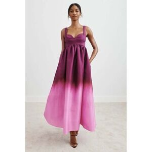 Acler Ombre Midi Dress Strappy Sweetheart Neckline Lace Up Back PurplePink US 12